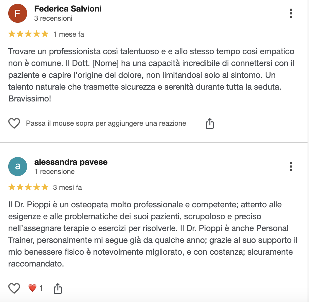 Recensione paziente Alessandro Pioppi