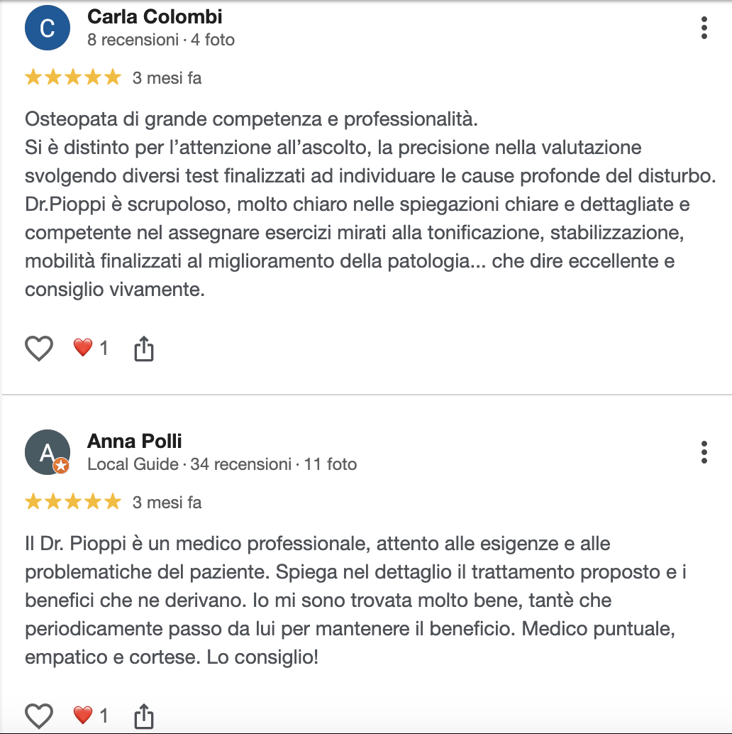 Recensione paziente Alessandro Pioppi